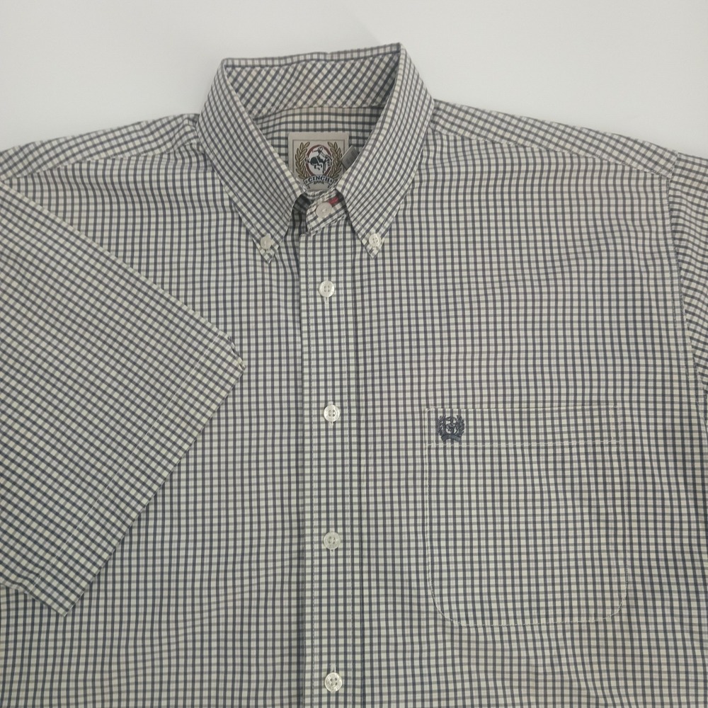 Cinch Mens Short Sleeve Button Down Shirt Navy White Micro Check Pattern Size M